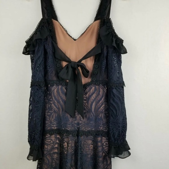 🍋 New For Love & Lemons Navy Blue Bridget Cold Shoulder Mini Dress  Small NWOT - Picture 8 of 12